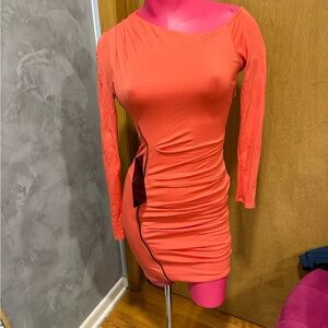 bebe Asymmetrical Coral Dress